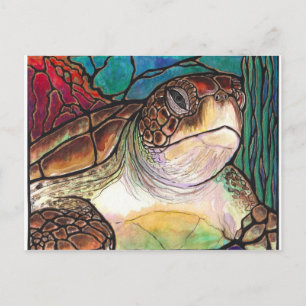 Gorgeous Sea Turtle Stained Glass Style Art Postcard