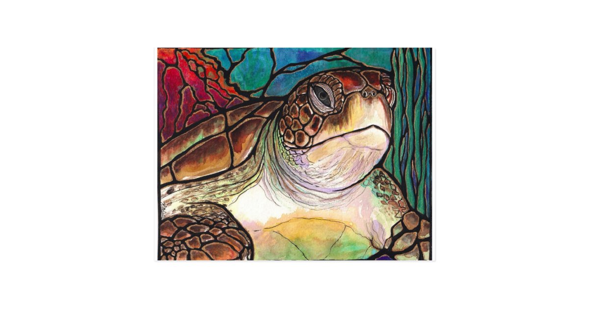 Gorgeous Sea Turtle Stained Glass Style Art Postcard | Zazzle.com