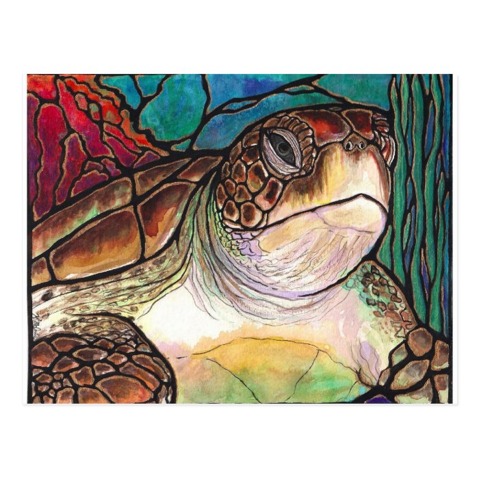 Gorgeous Sea Turtle Stained Glass Style Art Post Card
