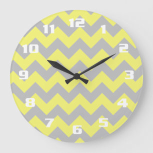 Gorgeous Shades of Yellow and Gray Chevron Pattern Large Clock