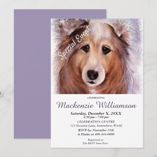 GORGEOUS SHELTI PUPPY WISHES HAPPY BIRTHDAY INVITATION (Front/Back)