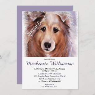 GORGEOUS SHELTI PUPPY WISHES HAPPY BIRTHDAY INVITATION