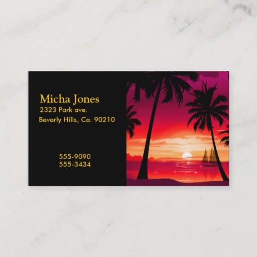Customizable Gorgeous Shimmery Island Sunset &amp; Sailboat Business Card