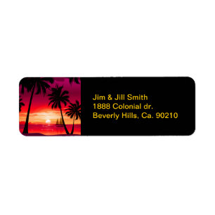Gorgeous Shimmery Island Sunset & Sailboat Label