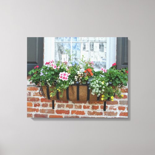 Gorgeous Shutters and Window Basket of Flowers Canvas Print
