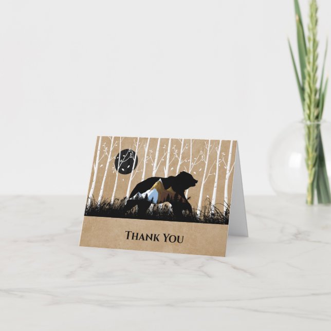Gorgeous Silhouette Birch Tree/Bear Thank You Card (Front)