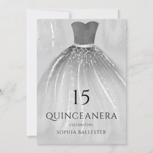 Gorgeous Silver Mermaid Dress Quinceanera Party Invitation