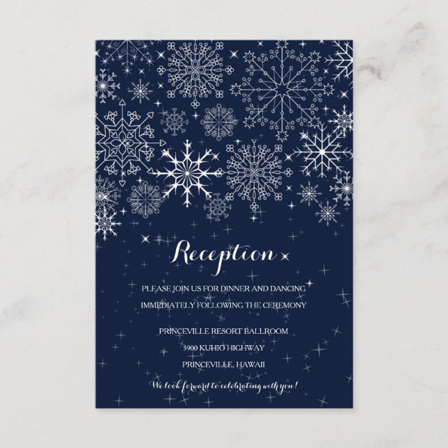 Gorgeous Snowflakes - Winter Wedding Reception Enclosure Card (Front)