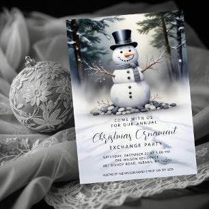 Gorgeous Snowman Frosted Forest Ornament Exchange Invitation