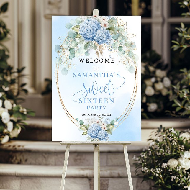 Gorgeous Soft Blue Sweet 16 Floral Welcome Poster (Gorgeous Soft Blue Sweet 16 Floral Welcome Poster)