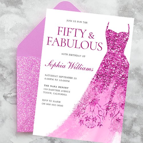 Gorgeous Sparkle Dress 50th Birthday Party  Invitation