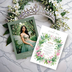Gorgeous Spring Tiara Green & Pink Floral Spanish Invitation