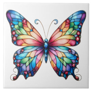 Gorgeous Stained Glass Butterfly Glow Ceramic Tile