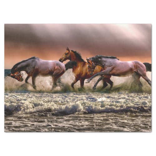 Gorgeous Stallions Running Through Ocean Waves Tissue Paper
