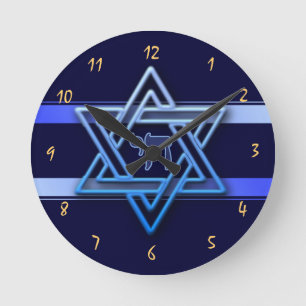 Gorgeous Star of David On blue Background jewish Round Clock