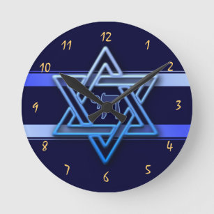Gorgeous Star of David On blue Background jewish Round Clock