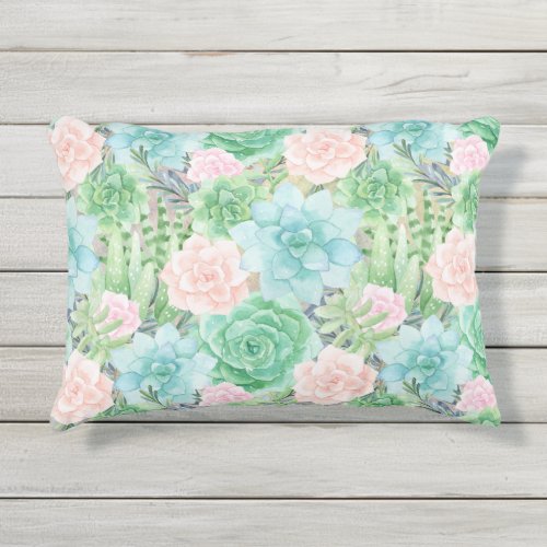 Gorgeous Succulents  Watercolor Painted  Outdoor Pillow