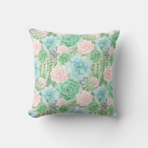 Gorgeous Succulents   Watercolor Painted   Square Throw Pillow