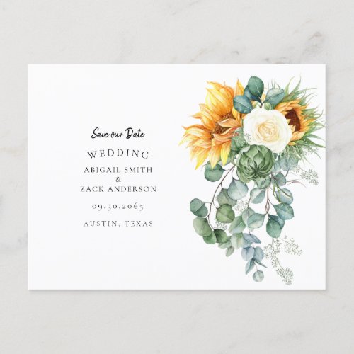 Gorgeous Sunflower Eucalyptus Wedding Save Date Announcement Postcard