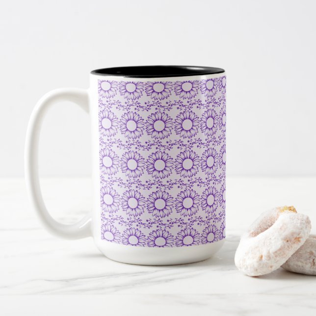 Gorgeous Sunflowers Elegance Two-Tone Coffee Mug (With Donut)