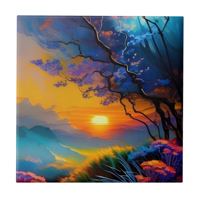 Gorgeous Sunrise over pond  Ceramic Tile (Front)