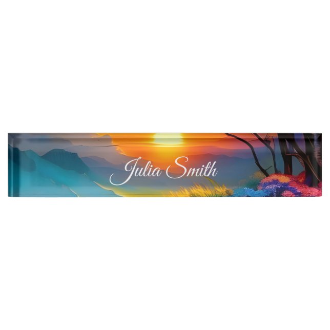 Gorgeous Sunrise over pond  Desk Name Plate (Front)