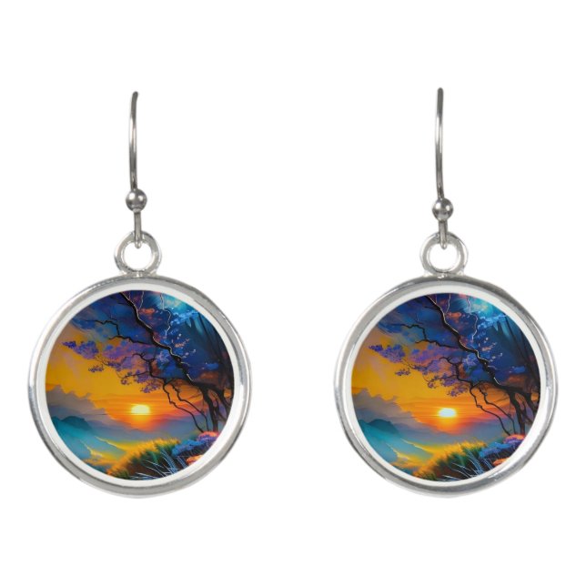 Gorgeous Sunrise over pond  Earrings (Front)