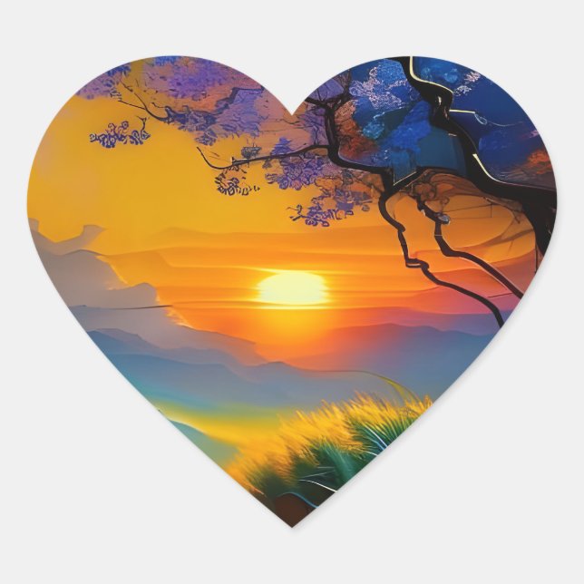 Gorgeous Sunrise over pond Heart Sticker (Front)