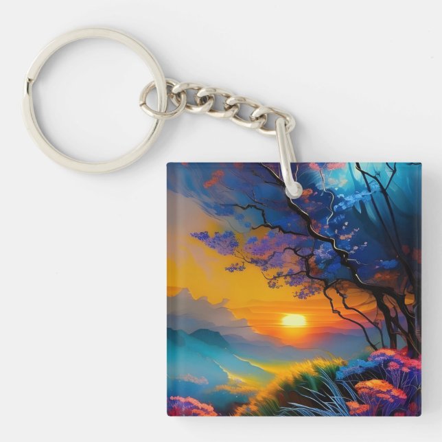 Gorgeous Sunrise over pond  Keychain (Front)