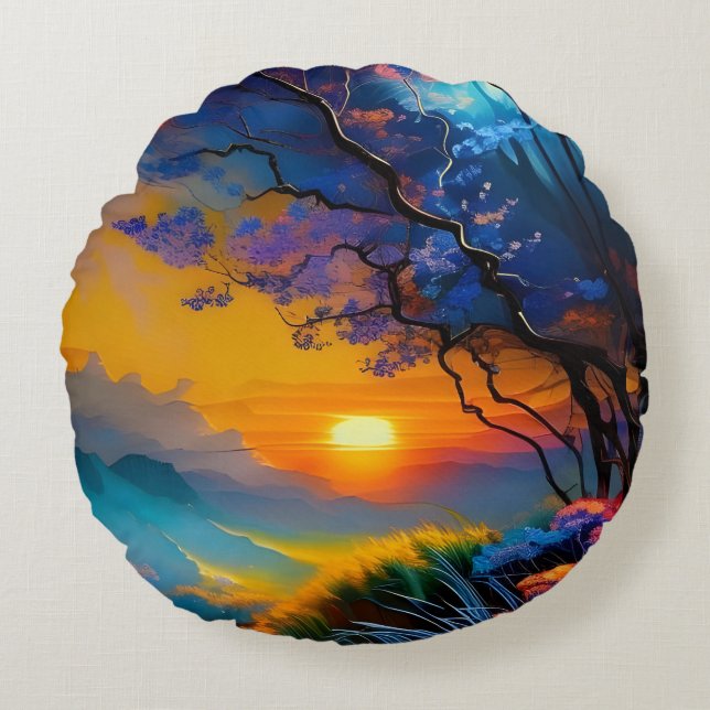 Gorgeous Sunrise over pond  Round Pillow (Front)