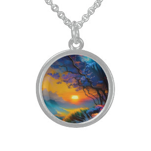 Gorgeous Sunrise over pond Sterling Silver Necklace