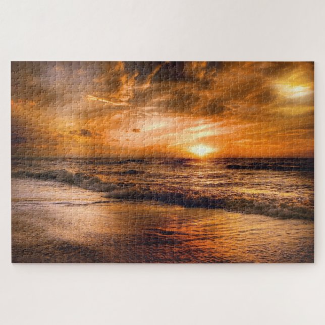 Gorgeous Sunset Beach Ocean Waves Jigsaw Puzzle (Horizontal)