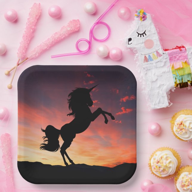 Gorgeous Sunset Unicorn Silhouette Paper Plates (Party)