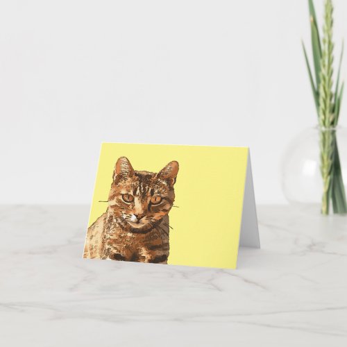 Gorgeous Tabby Cat With Staring Eyes Black Outline Card