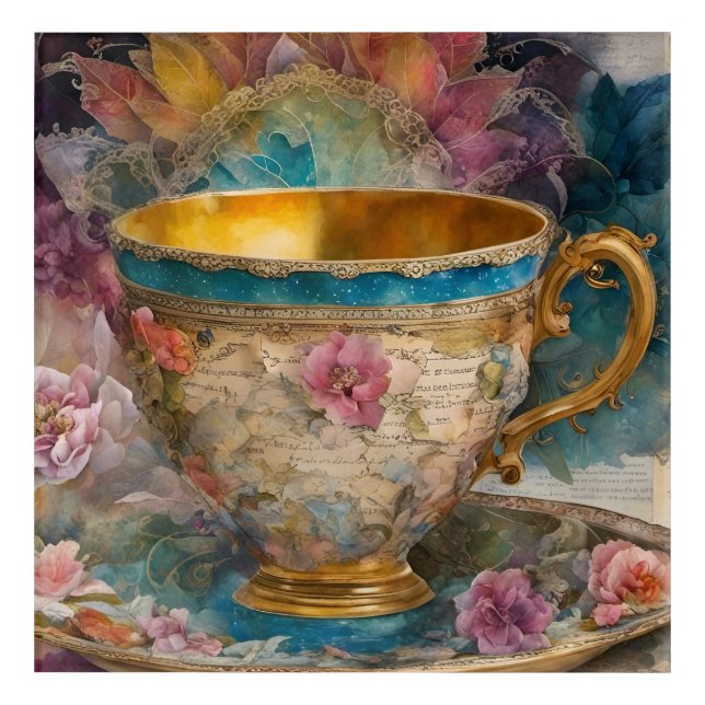 Gorgeous Teacup Mixed Media Painting Acrylic Print (Front)