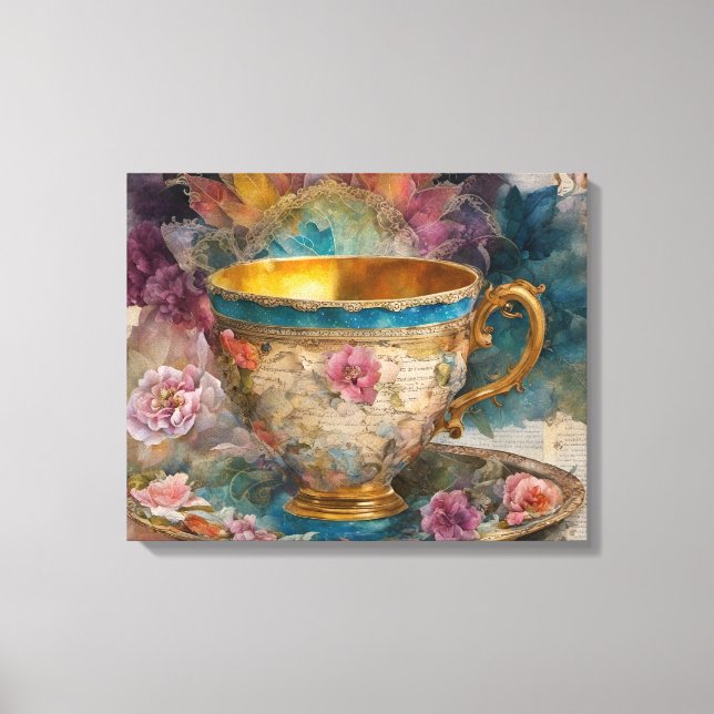 Gorgeous Teacup Mixed Media Painting Canvas Print (Front)