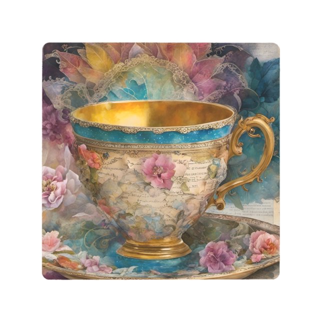 Gorgeous Teacup Mixed Media Painting Metal Print (Front)