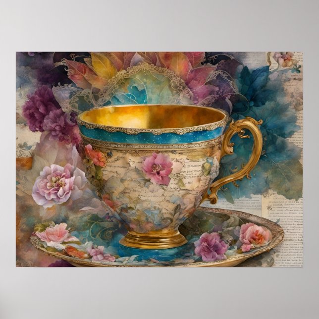 Gorgeous Teacup Mixed Media Painting Poster (Front)