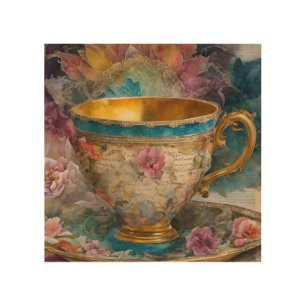 Gorgeous Teacup Mixed Media Painting Wood Wall Art