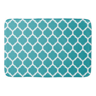 Gorgeous Teal Blue Moroccan Quatrefoil Pattern Bathroom Mat