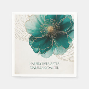 Gorgeous Teal Floral Gold Wedding Napkins