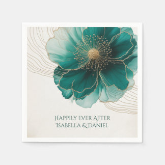 Gorgeous Teal Floral Gold Wedding Napkins