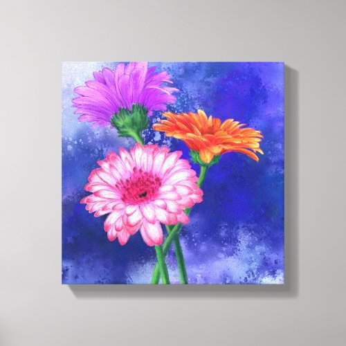 Gorgeous Three Color Gerberas _ Migned Art Drawing Canvas Print