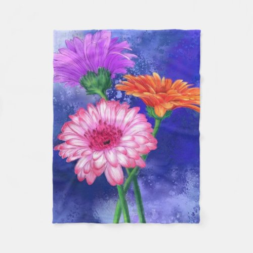 Gorgeous Three Color Gerberas _ Migned Art Drawing Fleece Blanket