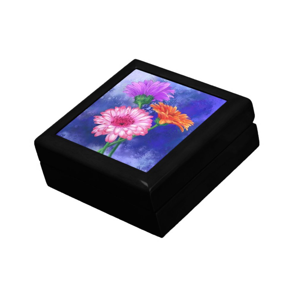 Discover Gorgeous Three Color Gerberas - Migned Art Drawing Wooden Jewelry Keepsake Boxes