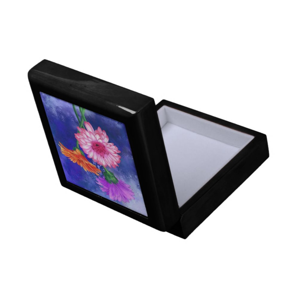 Discover Gorgeous Three Color Gerberas - Migned Art Drawing Wooden Jewelry Keepsake Boxes