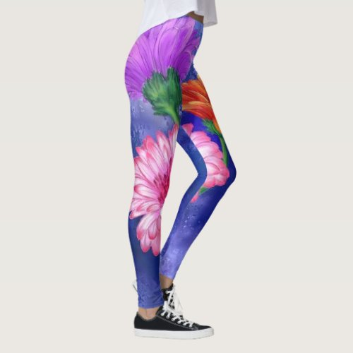 Gorgeous Three Color Gerberas _ Migned Art Drawing Leggings