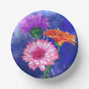 Gorgeous Three Color Gerberas - Migned Art Drawing Paper Bowls