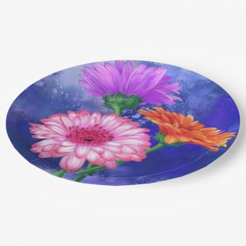 Gorgeous Three Color Gerberas _ Migned Art Drawing Paper Plates