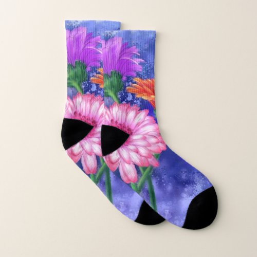 Gorgeous Three Color Gerberas Socks